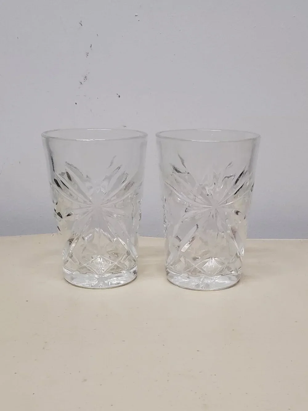 Vintage Flat Tumbler Prescut Clear Set of Two Drinking Glasses by Anchor Hocking